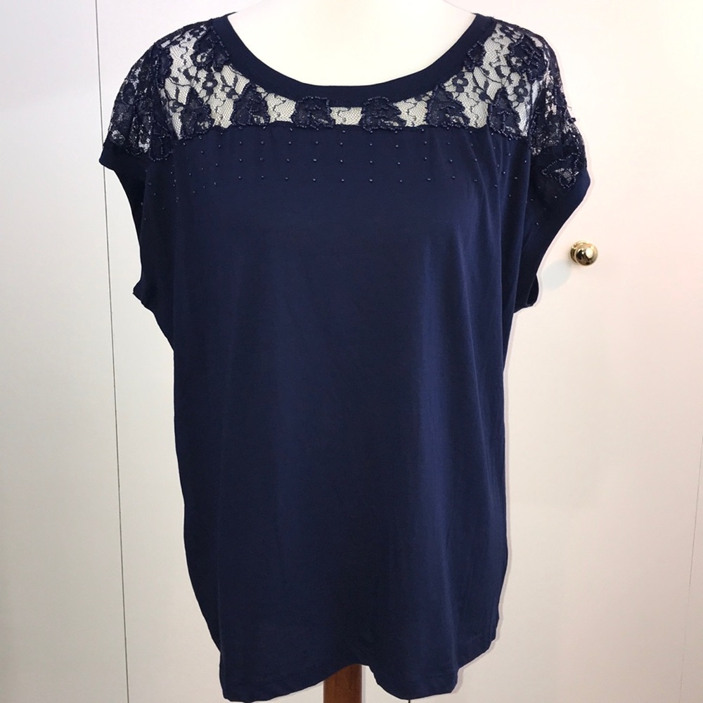 Grace Elements XXL lace beaded top navy